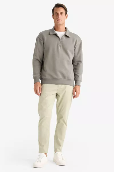 Sweat-shirt basique épais à col polo zippé coupe décontractée WN