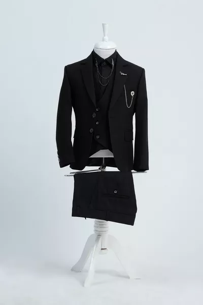 Costume enfant garçon slim avec détails chaîne / Sans chemise