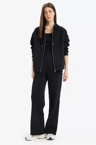 Pantaloni della tuta dritti a vita alta con elastico in vita, tasche, modello basic wn