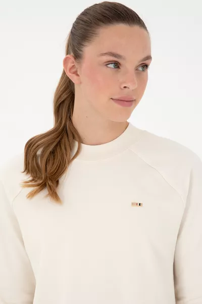 Kadın Krem Bisiklet Yaka Sweatshirt 