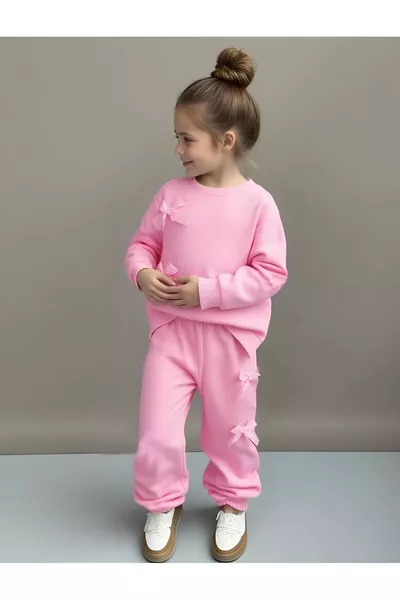 Комплект за момиче с розова горна и долна част с панделка