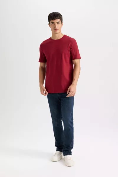 % Pamuk New Regular Fit Bisiklet Yaka Basic Düz Kısa Kollu Tişört AXNS