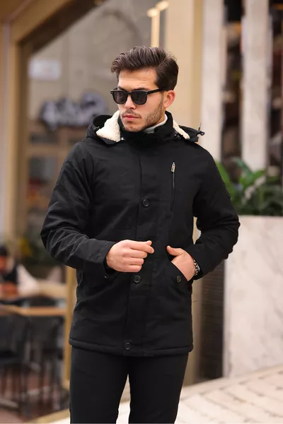 Мужская черная куртка-парка с меховой подкладкой, защищающая от холода