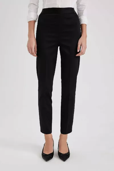 Sigaret Satin Fabric Pants Black Regular Waist Basic Straight Elastic Waist Straight Leg wn