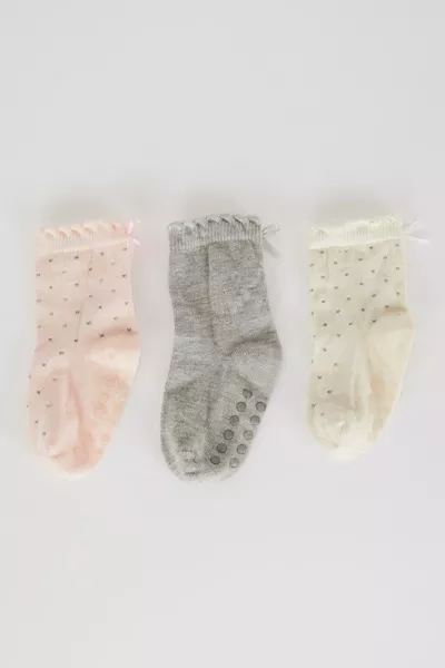 جوارب طويلة قطنية للفتيات حديثي الولادة بمقاس مضاد للانزلاق، طقم مكون من 3 قطع ns