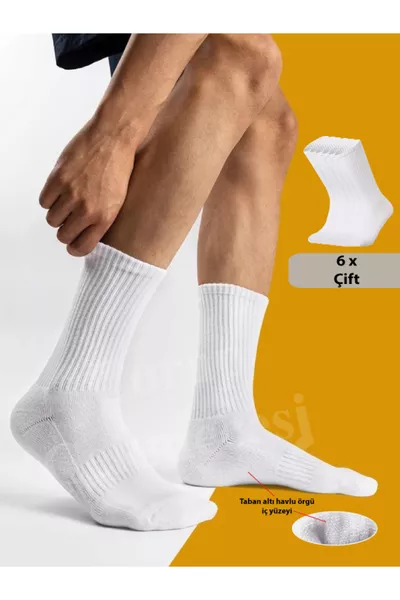 Unterseite Sechs Baumwoll-Tennis-Socken Weiß