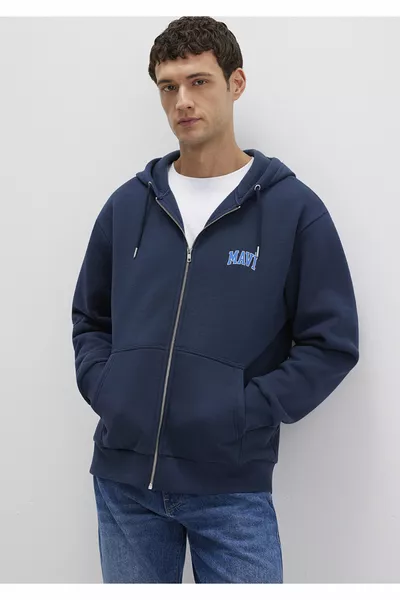 سويت شيرت كحلي بسحّاب وطباعة شعار 