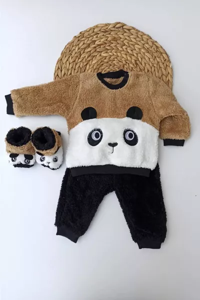 3-teiliges Babyset aus Welsoft-Stoff mit Panda-Stickerei