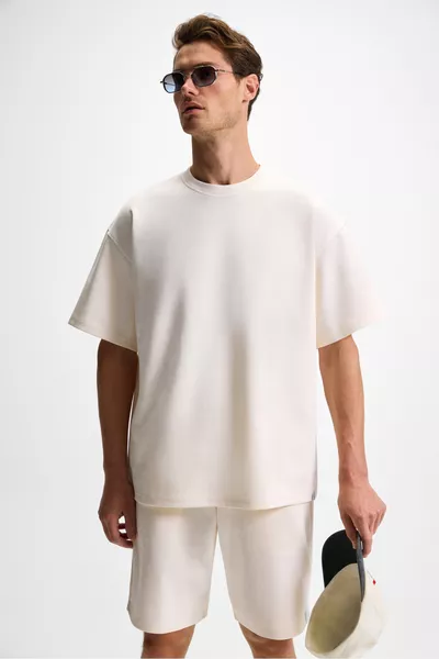 DONYEL Erkek Bisiklet Yaka Kısa Kol Regular Ekru T-Shirt