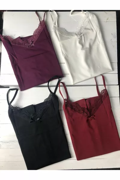 حزمة من 4 قمصان داخلية نسائية مصنوعة من القطن بحمالات رفيعة