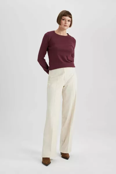 Обикновен пуловер с кръгло деколте, изключително мек кашмирен текстуриран основен пуловер wn