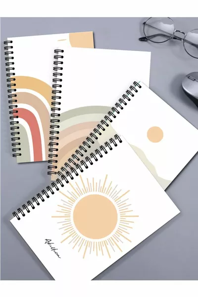 Комплект от 4 безлинейни училищни тетрадки  с спирала ,5 x  см,  листа, картонена корица, серия Sun