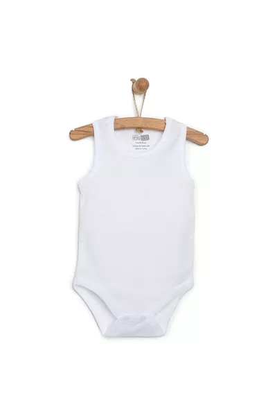 HelloBaby Unisex White Snap-Button Bodysuit, Crew Neck, Sleeveless, White