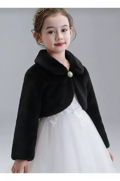 Plush Long Sleeve Girl's Bolero  BLACK