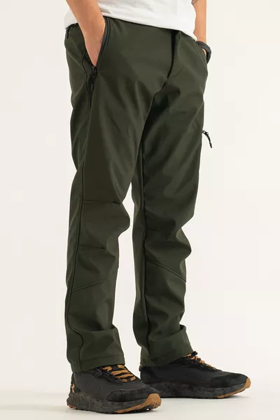 Men's Khaki Winter Fleece-Lined Water-Repellent Windproof Outdoor Softshell Pants