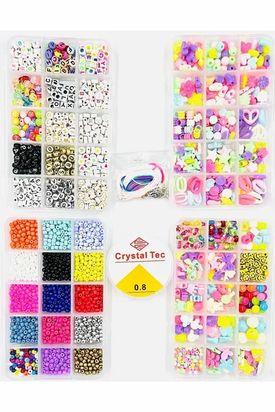 Комплект за изработка на бижута с 4 кутии: Мега колие и гривна,  части, комплект за хоби с мъниста