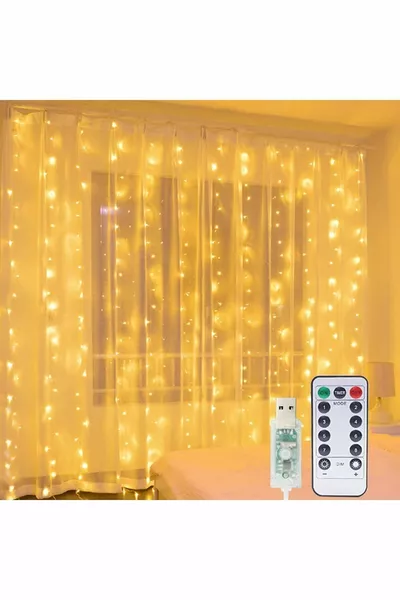 m ( cm x  cm) Curtain LED String Light with Remote Control, 8 Different Modes, USB