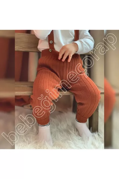 Sleeveless Knit Leggings for My Baby - Baby Overall Knit Leggings - Overall Knit Pants / Brick