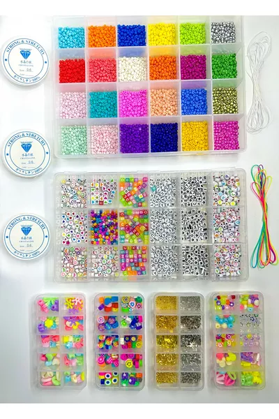 Set di Creazione Gioielli Mega con 6 Scatole, Perline Giganti di Sabbia, Tutto Incluso