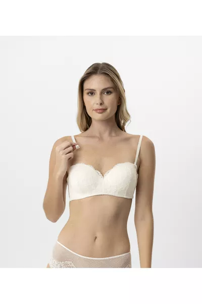 2-Piece Economic Set Black Beige  Ales Full Cup Non-Padded Lace Strapless Bra Set