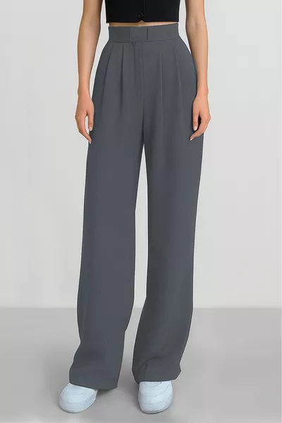 بنطال بالازو واسع الساق عالي الخصر للنساء بأشرطة لاصقة