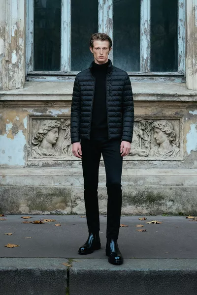 Herren Schwarz  Grad Rundum Dehnbar Slim Fit Eng Geschnittene Diagonal Gemusterte Elastische Hose