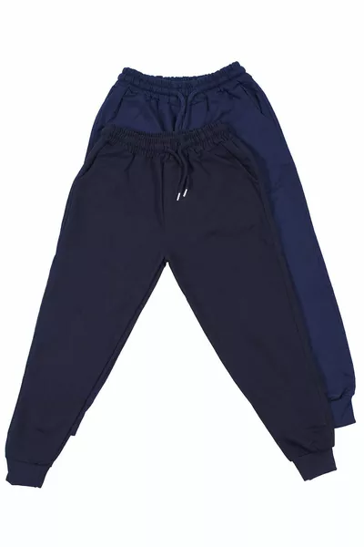 2-Piece Plain Black-Navy Blue Boys' Sweatpants