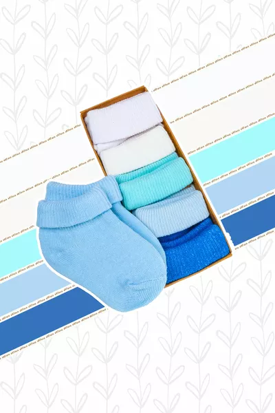 Ocean -Не вызывает потоотделения- Органический хлопок, синий, мужской, комплект из 5 штук, в специальной коробке, люксовые носки для новорожденных