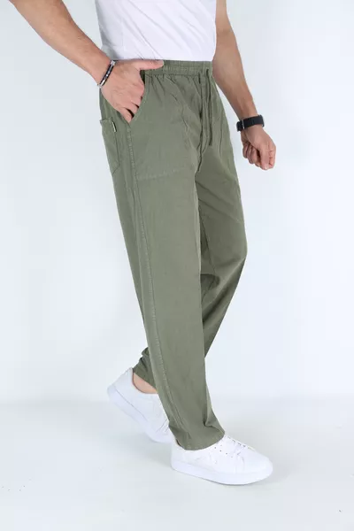 بنطال رياضي رجالي بكاحل مطاطي من القطن بلون زيتي بتصميم مريح