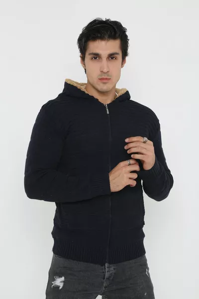 سترة رياضية رجالية بغطاء رأس مبطن بالفرو