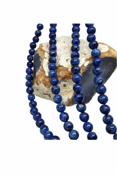 Натурален камък Лапис Лазули с жилки, серия 8 мм