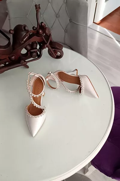 Седеф Сатен 9 см Токчета за шампанско Три реда камъни Аксесоари Вечерна рокля на стилет Дамски обувки