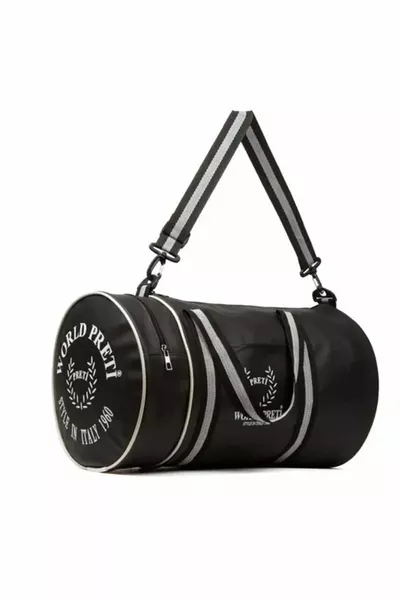 Cylinder Bag Sports Fitness Black Leather Bag with Shoulder Strap