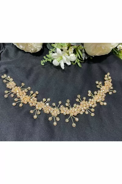 إكسسوار شعر للخطوبة والحناء والزفاف مرصع بحجر كريستال ذهبي، تاج عروس