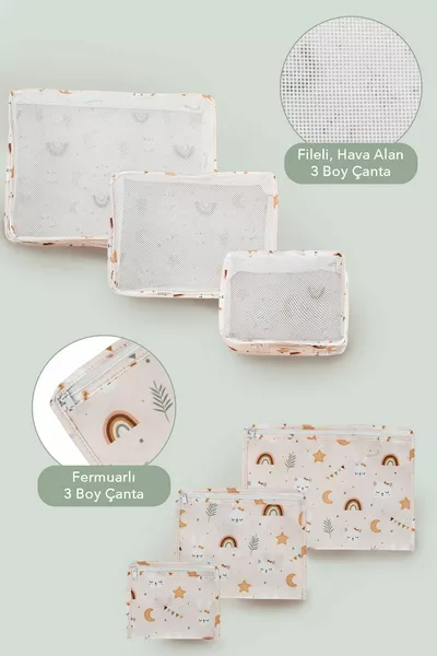 Органайзер для чемодана на 6 секций - Набор для новорожденного в больницу - Внутренний органайзер чемодана для мамы и ребенка с узором