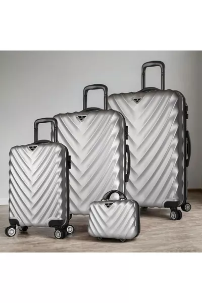 Set de valises de voyage Lotus ABS cabine taille moyenne et grande avec maquillage, gris, 4 pièces