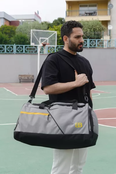 Голяма сива спортна и пътна чанта за фитнес с термос и отделение за обувки, унисекс