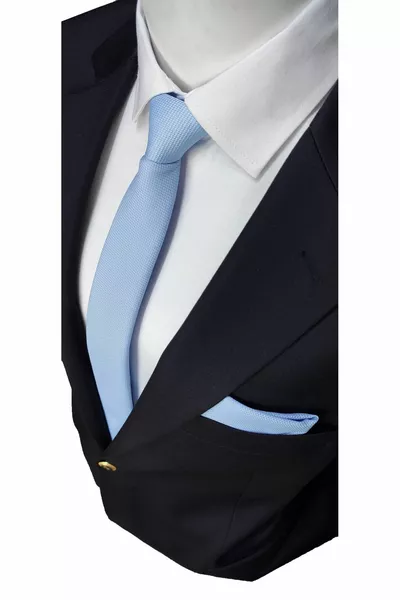 Sky Blue Textured Woven Tie and Pocket Square