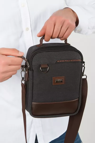 Men's Black Canvas Hand and Shoulder Bag