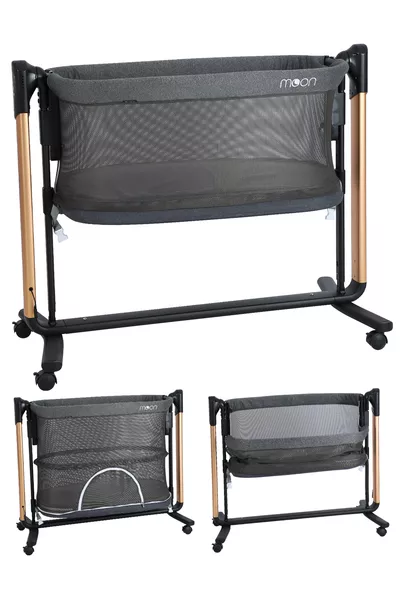 سرير الأطفال الذكي Moon – قابل للهز تلقائيًا، مزود بمستشعر وجهاز تحكم، سرير لعب بجانب الأم