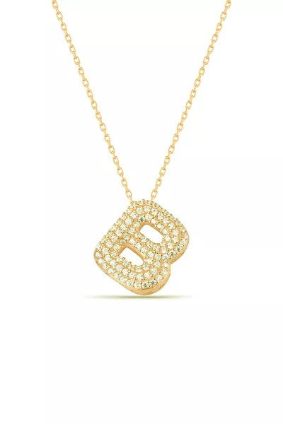 Gold Plated Letter B Sterling Silver Necklace