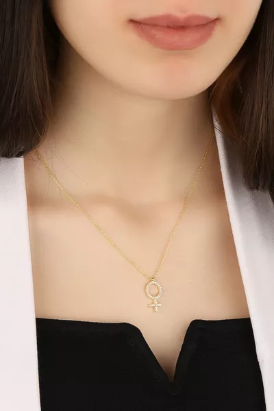 Women's Silver Necklace with Zircon Venus Symbol