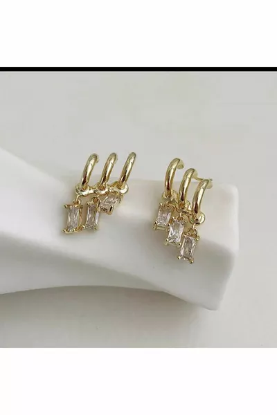 Imported Steel Single Hole Multi-View Pendant Stone Gold Color Earrings