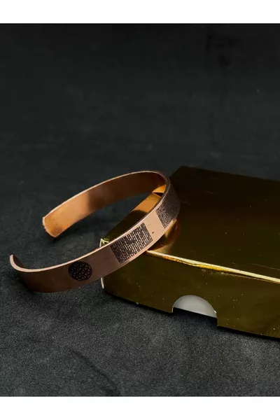 Pure copper Kufi art bracelet engraved with Surah Al-Falaq and Ayat al-Kursi