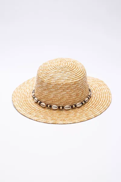 Hermona Straw Hat with Shell Details