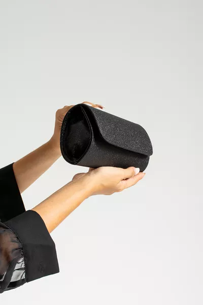 Borsa da sera nera mini con glitter da donna, borsa a spalla