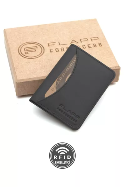 محفظة جلدية حقيقية باللون الأسود مطلية مضادة لتقنية RFID لحمل البطاقات