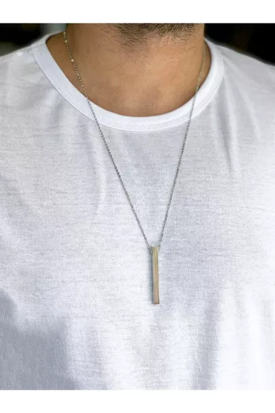 Kolye Erkek Dikdörtgen Gümüş Kolye cm