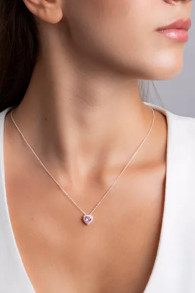 Women's Diamond-Set Heart Model Sterling Silver Necklace