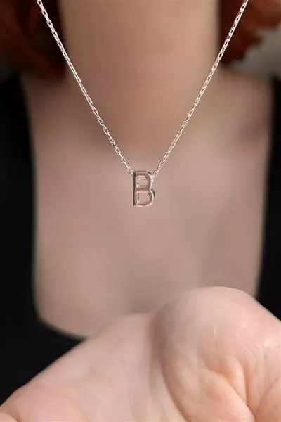 Adjustable Three-Dimensional Silver Plated B Letter Necklace Length Cm
